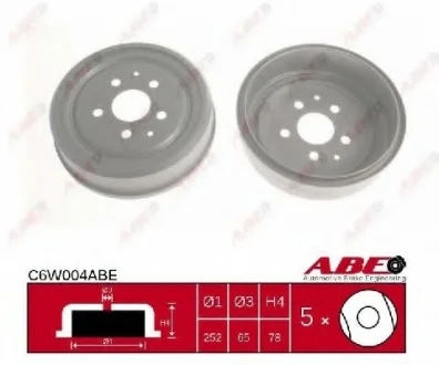 Гальмівний барабан задн VW TRANSPORTER T3 1.6-2.1 05.79-07.92 ABE C6W004ABE