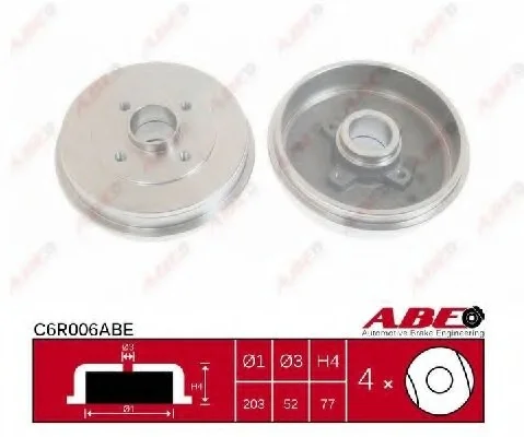 Тормозной барабан задний DACIA LOGAN, LOGAN EXPRESS, LOGAN MCV RENAULT 19 II, CLIO I, CLIO II, LOGAN I, MEGANE I, MEGANE I CLASSIC, MEGANE I COACH, MEGANE SCÉNIC, SANDERO/STEPWAY I 0.9-3.0 03.92- ABE C6R006ABE (фото 1)