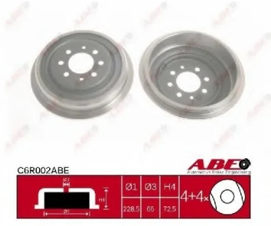 Тормозной барабан задний NISSAN KUBISTAR RENAULT 18, 18 VARIABLE, 20, 21, 25, 30, CLIO I, ESPACE I, ESPACE II, FUEGO, KANGOO, KANGOO EXPRESS, LAGUNA I, MEGANE I, MEGANE SCÉNIC 1.0-Electric 05.79- ABE C6R002ABE