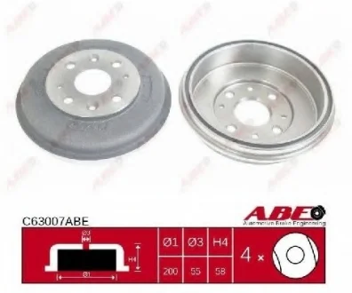 Гальмівний барабан задн MAZDA 323 C IV, 323 C V, 323 F IV, 323 F V, 323 F VI, 323 P V, 323 S IV, 323 S V, 323 S VI, DEMIO, MX-3 1.3-2.0D 06.89-05.04 ABE C63007ABE