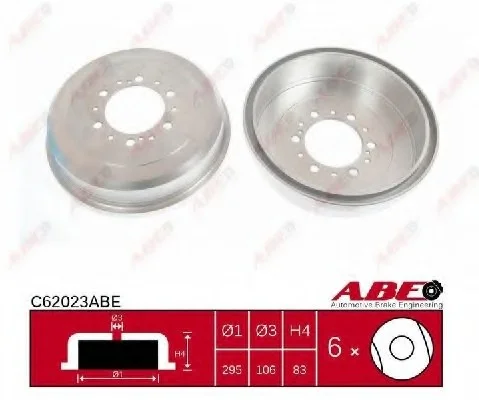 Гальмівний барабан задн TOYOTA 4 RUNNER I, 4 RUNNER II, 4 RUNNER III, DYNA, HIACE III, HIACE IV, HILUX IV, HILUX V, HILUX VI, TOYOACE VW TARO 1.8-3.4 12.82- ABE C62023ABE (фото 1)
