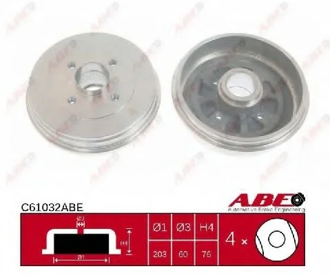 Тормозной барабан задний NISSAN KUBISTAR, TIIDA RENAULT KANGOO, KANGOO EXPRESS, MEGANE I, SCENIC I 1.0-1.9D 08.97- ABE C61032ABE (фото 1)