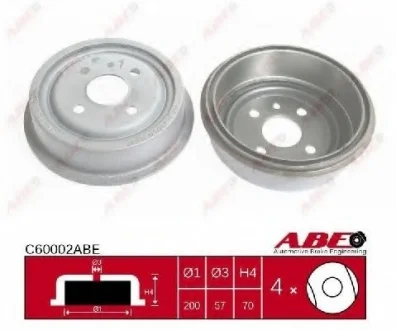 Гальмівний барабан задн CHEVROLET LACETTI, LANOS DAEWOO 1.5I, ARANOS, CIELO, CIELO LOAD RUNNER, ESPERO, LANOS, LEMANS, NEXIA, NUBIRA, PRINCE FSO LANOS OPEL ASCONA B, ASCONA C 1.0-2.0 09.65- ABE C60002ABE