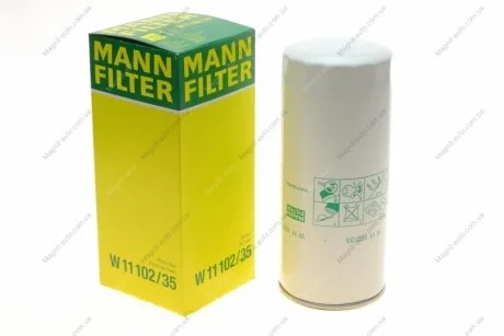 Масляний фільтр (фільтр, що вгвинчується) RVI ARES, C, FR1, G, ILIADE, KERAX, MAGNUM, MAJOR, MANAGER, MAXTER, MIDLINER, MIDLUM, PR, PREMIUM, R, TRACER IRISBUS ARES dCi11-270-MIVR08.35.30H 10.82- MANN W 11 102/35