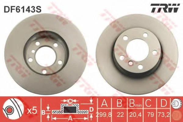 Диск тормозной BMW 1(F20)/ 3(F30)/ 4(F36) "F D=300mm "12>> TRW DF6143S (фото 1)