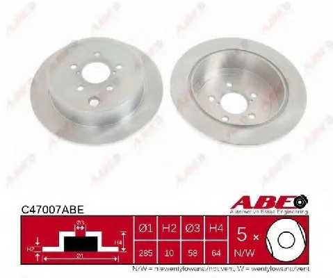 Диск гальмівний задн лів/прав SUBARU BRZ, FORESTER, IMPREZA, LEGACY V, OUTBACK TOYOTA GT 86 1.5-2.5LPG 06.05- ABE C47007ABE (фото 1)