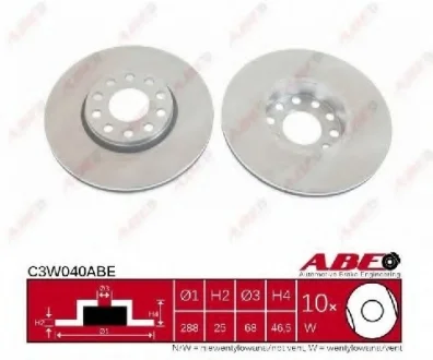 Диск тормозной передний лев/прав AUDI A4 B5, A4 B6, A4 B7, A6 C5 SEAT EXEO SKODA SUPERB I VW PASSAT B5, PASSAT B5.5 1.6-4.2 08.96-05.13 ABE C3W040ABE