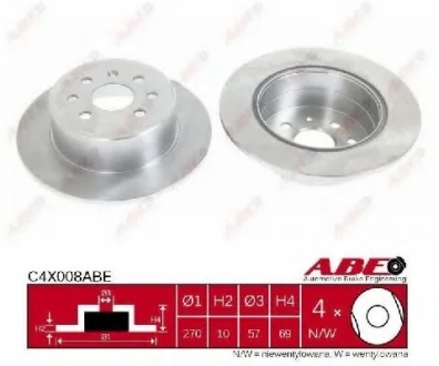 Диск тормозной задний лев/прав OPEL VECTRA B 1.6-2.5 09.95-07.03 ABE C4X008ABE