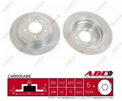 Диск гальмівний задн лів/прав BMW 5 (E39) 2.0-3.0D 09.95-06.03 ABE C4B006ABE