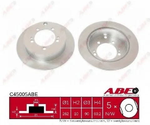 Диск гальмівний задн лів/прав CHRYSLER SEBRING MITSUBISHI ECLIPSE II, ECLIPSE III, LANCER CARGO, LANCER VII, OUTLANDER I, OUTLANDER II, OUTLANDER III, SPACE RUNNER 1.3-3.0 05.95-12.22 ABE C45005ABE (фото 1)