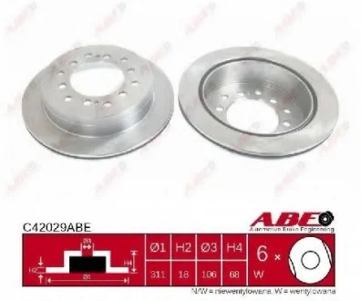 Диск тормозной задний лев/прав LEXUS GX TOYOTA 4 RUNNER IV, CALDINA, FJ CRUISER, FORTUNER, LAND CRUISER, LAND CRUISER 90, LAND CRUISER PRADO, SEQUOIA 1.8-4.7 02.92- ABE C42029ABE