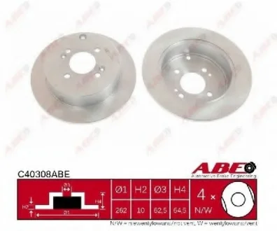 Диск тормозной задний лев/прав HYUNDAI ACCENT III, GETZ, I20 I, I20 II KIA RIO II 1.0-1.6D 09.02-09.21 ABE C40308ABE