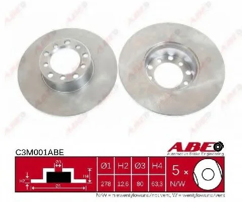 Диск тормозной передний лев/прав MERCEDES /8 (W114), /8 (W115), 123 (C123), 123 (W123), 123 T-MODEL (S123), S (W116), S (W126), SL (C107) 2.0-3.0D 01.68-12.85 ABE C3M001ABE (фото 1)