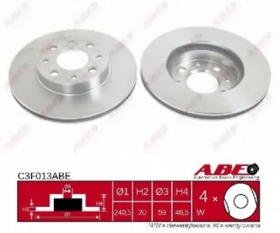 Диск гальмівний передн лів/прав FIAT BRAVO I, COUPE, PALIO, PUNTO, SIENA 1.0-1.8 10.95- ABE C3F013ABE