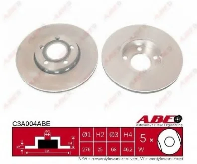 Диск тормозной передний лев/прав AUDI 100 C3, 200 C3, QUATTRO 1.8-2.5D 07.80-12.91 ABE C3A004ABE
