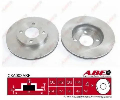 Диск гальмівний передн лів/прав AUDI 100 C2, 100 C3, 80 B3, 90 B3 1.4-2.4D 06.76- ABE C3A002ABE (фото 1)