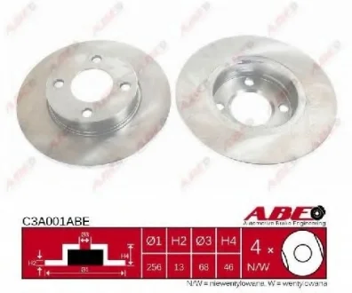 Диск гальмівний передн лів/прав AUDI 100 C2, 100 C3, 80 B2, 80 B3, 90 B3 1.6-2.1 06.76-10.91 ABE C3A001ABE
