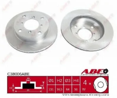 Диск тормозной передний лев/прав SUBARU JUSTY II SUZUKI ALTO IV, ALTO V, ALTO VI, SWIFT, SWIFT II 1.0/1.1/1.3 03.89-12.08 ABE C38006ABE