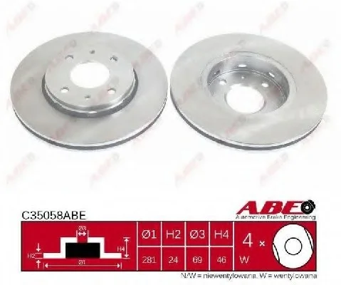 Диск гальмівний передн лів/прав VOLVO S40 I, S40 II, V40 MITSUBISHI CARISMA 1.3-2.5 05.95-12.12 ABE C35058ABE (фото 1)