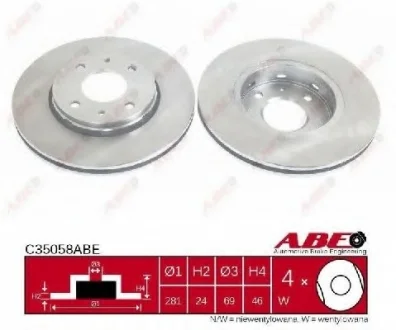 Диск гальмівний передн лів/прав VOLVO S40 I, S40 II, V40 MITSUBISHI CARISMA 1.3-2.5 05.95-12.12 ABE C35058ABE
