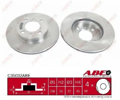 Диск тормозной передний лев/прав MITSUBISHI CARISMA, COLT IV, COLT V, ECLIPSE, ECLIPSE III, LANCER IV, LANCER V, LANCER VI, LANCER VII, LANCER VIII, MIRAGE IV, MIRAGE V 1.3-3.0 12.91- ABE C35032ABE (фото 1)