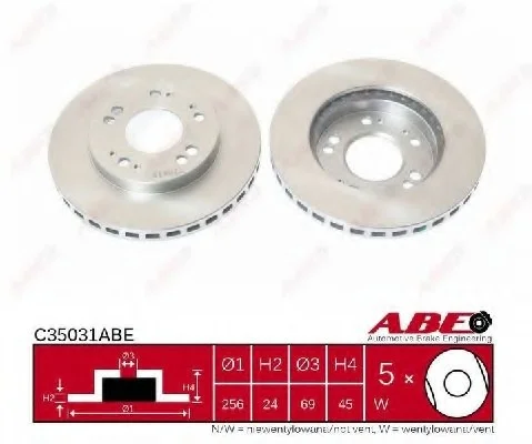Диск тормозной передний лев/прав CHRYSLER SEBRING DODGE AVENGER MITSUBISHI ECLIPSE, ECLIPSE I, ECLIPSE II, ECLIPSE III 2.0/2.4/2.5 04.91-12.07 ABE C35031ABE (фото 1)