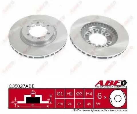 Диск тормозной передний лев/прав MITSUBISHI L200, L200 / TRITON, PAJERO II, PAJERO III, PAJERO PININ I, PAJERO SPORT, PAJERO SPORT I 1.8-3.5 12.90- ABE C35027ABE (фото 1)