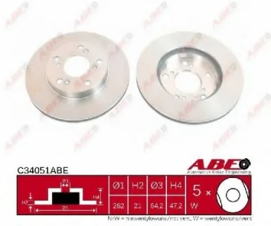 Диск тормозной передний лев/прав ACURA RSX HONDA CIVIC IX, CIVIC VII, CIVIC VIII, CR-Z, INTEGRA, STREAM 1.3-2.0 11.00- ABE C34051ABE