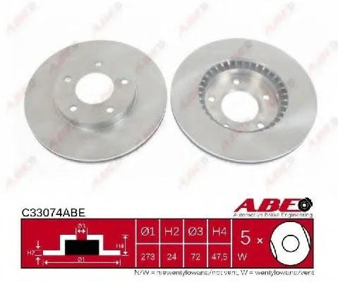 Диск гальмівний передн лів/прав MAZDA 323 F VI, 323 S VI, 6, 626 V, PREMACY 1.8-2.5 02.98-07.13 ABE C33074ABE (фото 1)