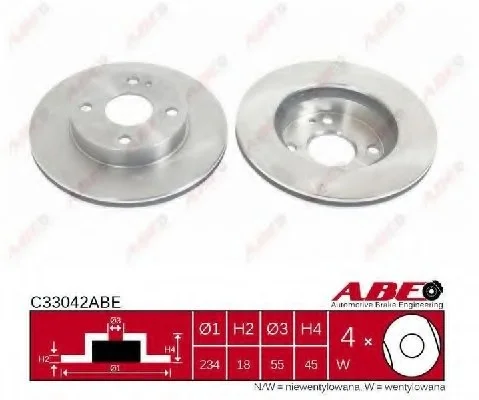 Диск тормозной передний лев/прав KIA AVELLA MAZDA 121 II, 323 C IV, 323 C V, 323 F IV, 323 II, 323 III, 323 P V, 323 S IV, 323 S V, MX-5 I 1.3-1.8 09.86-12.01 ABE C33042ABE (фото 1)