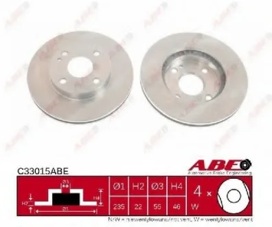 Диск гальмівний передн лів/прав MAZDA 323 F V, 323 F VI, 323 S VI 1.3-1.6 10.96- ABE C33015ABE