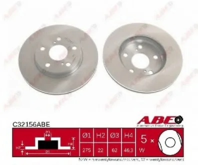 Диск тормозной передний лев/прав TOYOTA AURIS, COROLLA 1.33-1.8 10.06-08.19 ABE C32156ABE