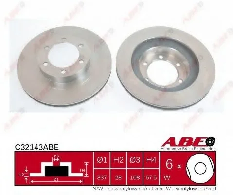 Диск тормозной передний лев/прав LEXUS GX TOYOTA 4 RUNNER IV, FORTUNER, HILUX VI, HILUX VII, LAND CRUISER 90, LAND CRUISER PRADO 2.4-4.7 08.97- ABE C32143ABE (фото 1)