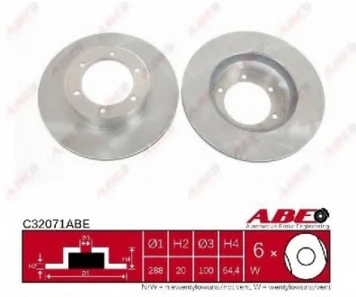 Диск тормозной передний лев/прав TOYOTA 4 RUNNER I, 4 RUNNER II, 4 RUNNER III, HIACE IV, HILUX IV, HILUX V, HILUX VI VW TARO 2.2-3.0D 01.84-10.05 ABE C32071ABE