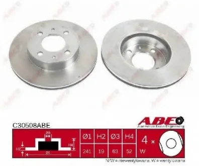 Диск тормозной передний лев/прав HYUNDAI ACCENT, ACCENT II, S 1.3-1.6 03.90-12.06 ABE C30508ABE