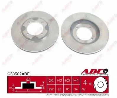 Диск тормозной передний лев/прав HYUNDAI COUPE I, LANTRA I, LANTRA II 1.5-2.0 10.90-04.02 ABE C30502ABE