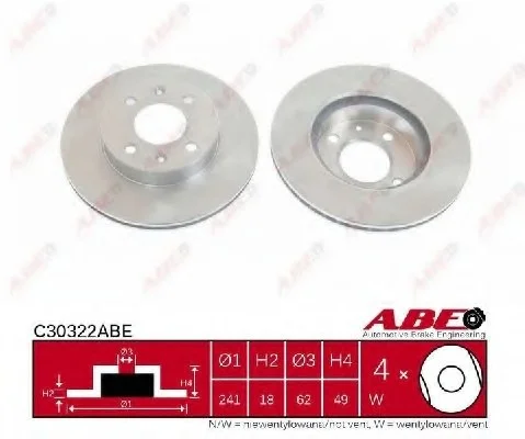 Диск тормозной передний лев/прав HYUNDAI I10 I, I10 II KIA PICANTO I, PICANTO II 1.0-1.2LPG 04.04-12.19 ABE C30322ABE (фото 1)