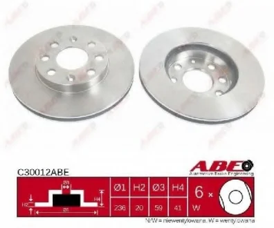 Диск гальмівний передн лів/прав (з кріпильним матеріалом) CHEVROLET ASTRA, AVEO / KALOS, CORSA, LANOS, SPARK DAEWOO KALOS, LANOS, NEXIA KIA CARNIVAL III 0.8-Electric 02.95- ABE C30012ABE
