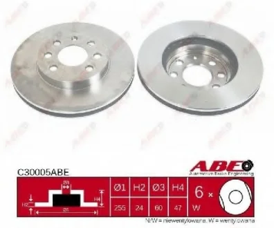 Диск гальмівний передн лів/прав CHEVROLET ASTRA, LACETTI, NUBIRA, ZAFIRA DAEWOO ARANOS, LUBLIN II, NUBIRA 1.4-2.4D 01.95- ABE C30005ABE
