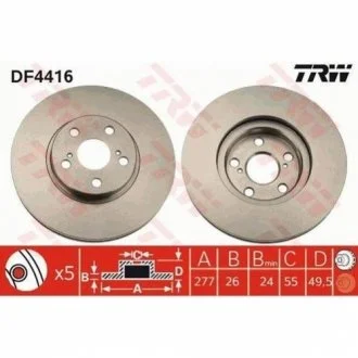 Диск тормозной (1 шт.).) Toyota Avensis 03- TRW DF4416