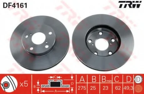 Диск гальмівний (1 шт.) TOYOTA RAV 4/RAV 4 (Nato) TRW DF4161