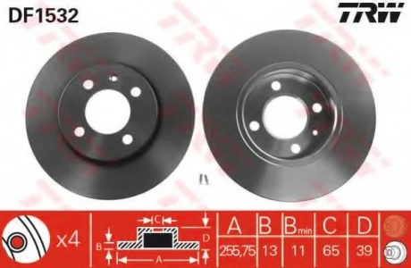 Диск гальмівний, VW Golf, Passat, Vento, Caddy II, 95-04 TRW DF1532