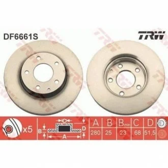 Диск гальмівний передн лів/прав MAZDA 3, CX-3 1.5-2.5 09.13- TRW DF6661S