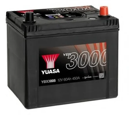 Акумулятор 12В 60Агод./500А YBX3000 SMF (R+ стандартні клеми) 232x173x225 B00 - без монтажного фланця (пусковий) YUASA YBX3005 (фото 1)