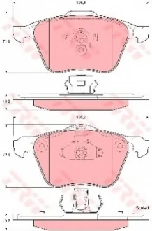 Комплект гальмівних колодок переднього., VOLVO S60 I, S80 I, V70 II, XC90 I 2.0-4.4 01.99-12.14 TRW GDB1576