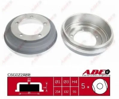 Тормозной барабан задний FORD TRANSIT, TRANSIT TOURNEO 2.0D-3.2D 01.00-12.14 ABE C6G022ABE