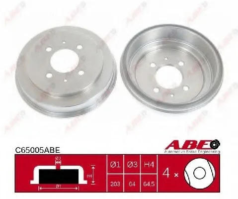 Гальмівний барабан задн MITSUBISHI CARISMA, COLT IV, COLT V, LANCER IV, LANCER V, LANCER VI, MIRAGE IV, MIRAGE V 1.3-2.0D 12.91-06.06 ABE C65005ABE (фото 1)