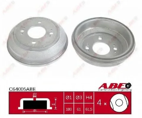 Тормозной барабан задний HONDA CITY III, CIVIC III, CIVIC IV, CIVIC V, CIVIC VI, CRX I, CRX II, CRX III, DOMANI, INTEGRA ROVER 200 I 1.2-1.6 08.83-08.01 ABE C64005ABE (фото 1)