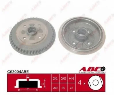 Гальмівний барабан задн MAZDA 626 II, 626 III 1.6/2.0/2.0D 11.82-05.92 ABE C63004ABE