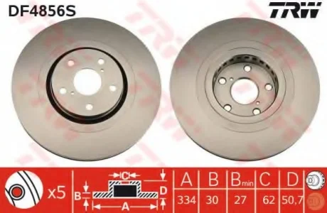 Диск тормозной LEXUS GS300/430/460 FL "05>> TRW DF4856S